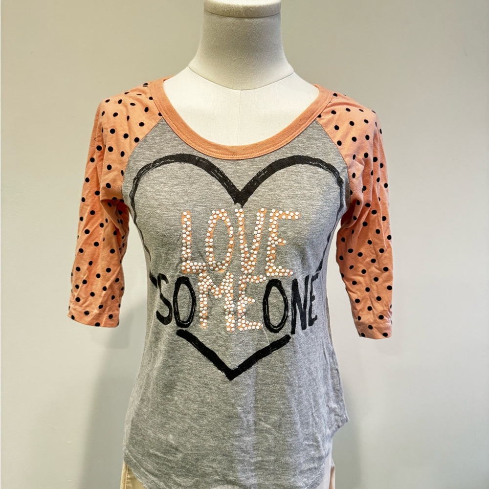 Forever 21 Gray and Peach Polka Dot Love Top